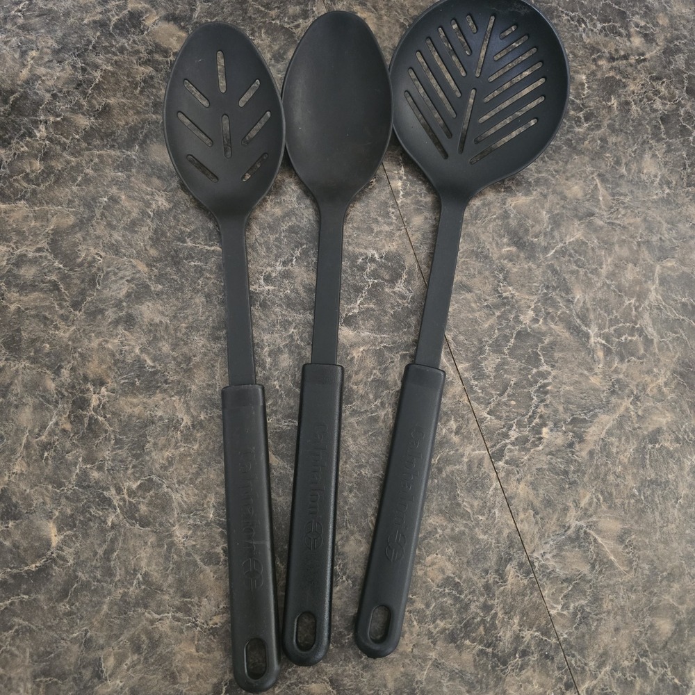 Lot of 3 Solid Black Thick Plastic Kitchen / Cooking‎ Utensils Calphalon